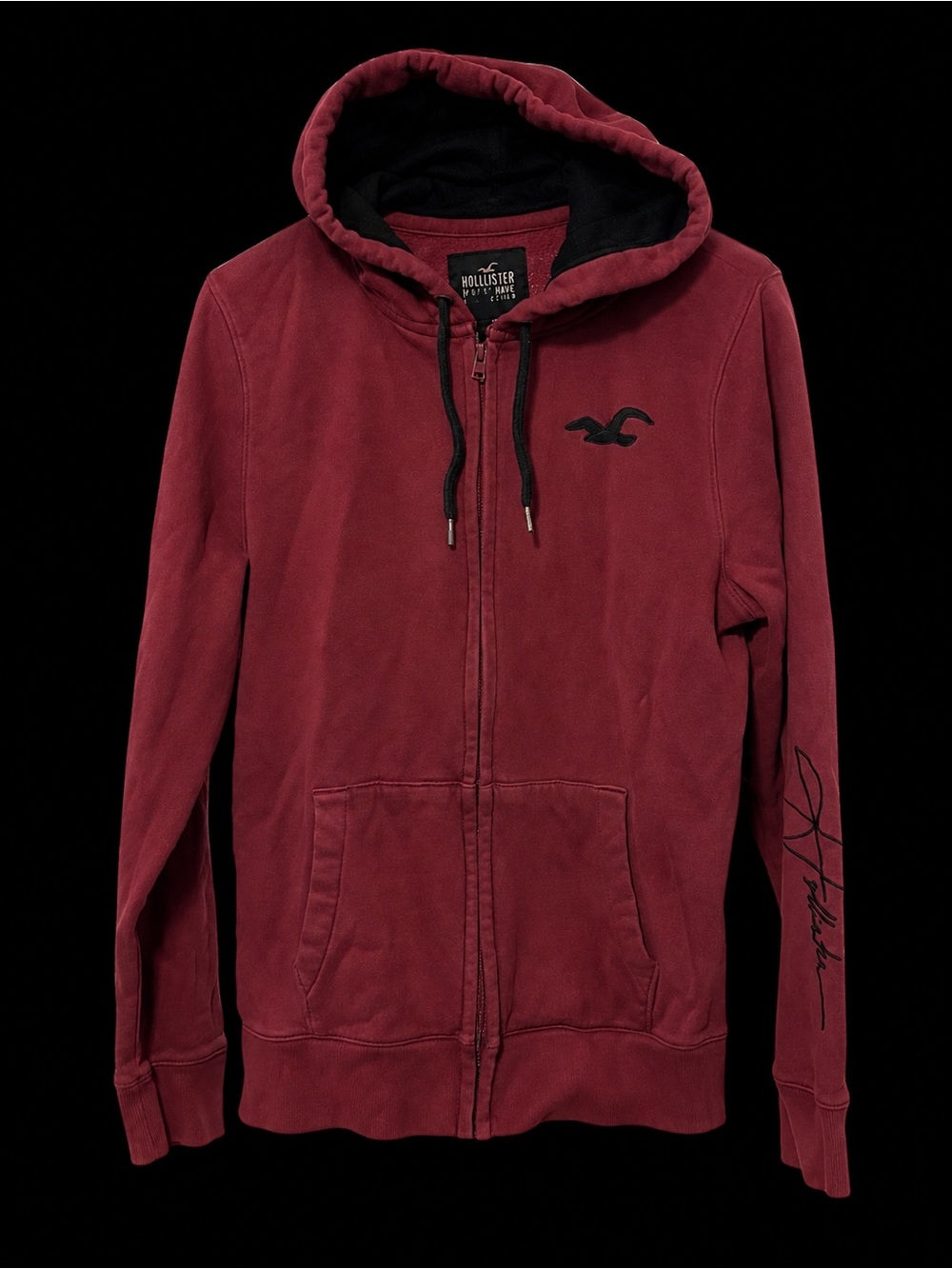 Hollister Must-Have Collection L Burgundy Full Zip Signature Graphic Hoodie